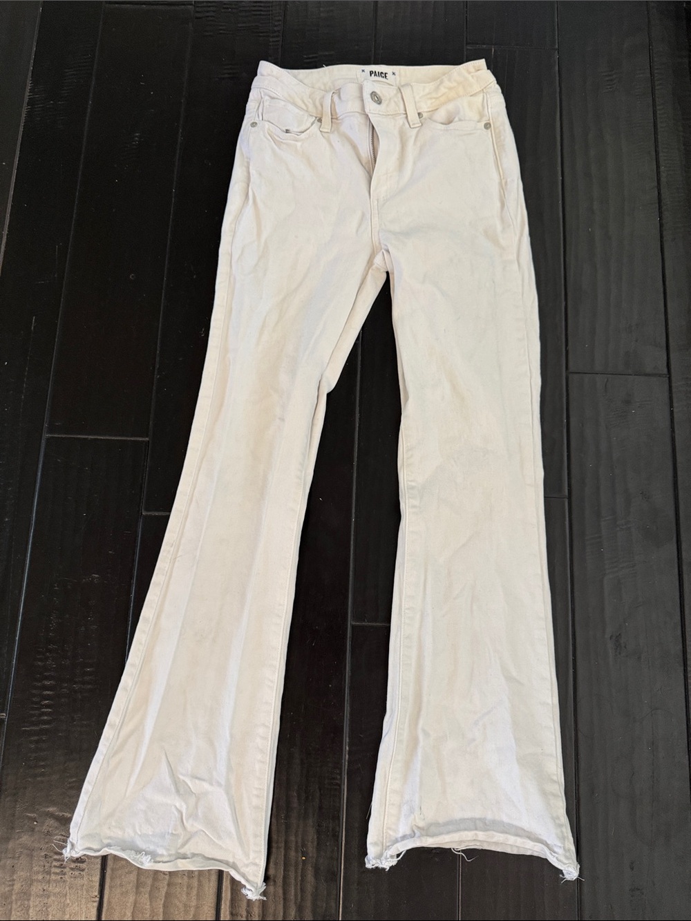 PAIGE White Flared Jeans with Raw Hem